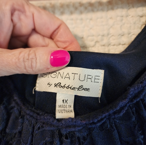 Robbie Lee Navy Blue Lace Dress Bare Shoulder Playful Chic 1X Romantic Sexy - Picture 7 of 13